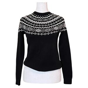 Talbots Petite Black and White Fair Isle Pullover Crewneck Sweater Size SP